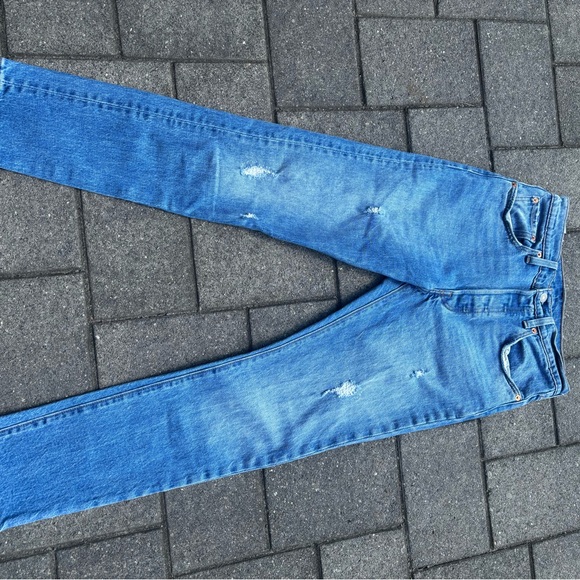 Levis 501 S buttonfly jeans 26 x 28 medium blue minor distress - Picture 3 of 8